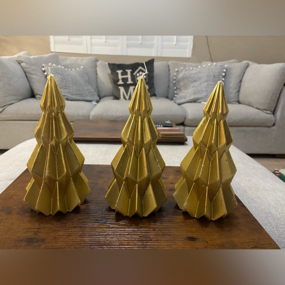 3 - 10” gold tree christmas candles NEW
